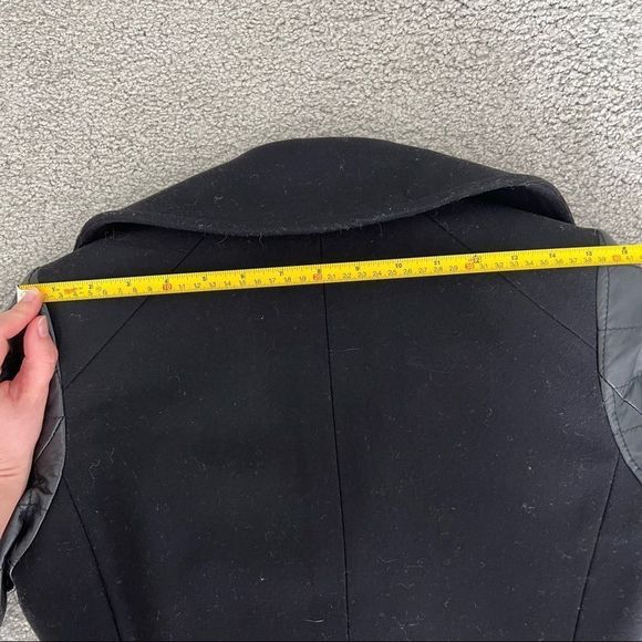 Club Monaco Carolina  Wool Pea Coat Leather Sleeves - Picture 13 of 16